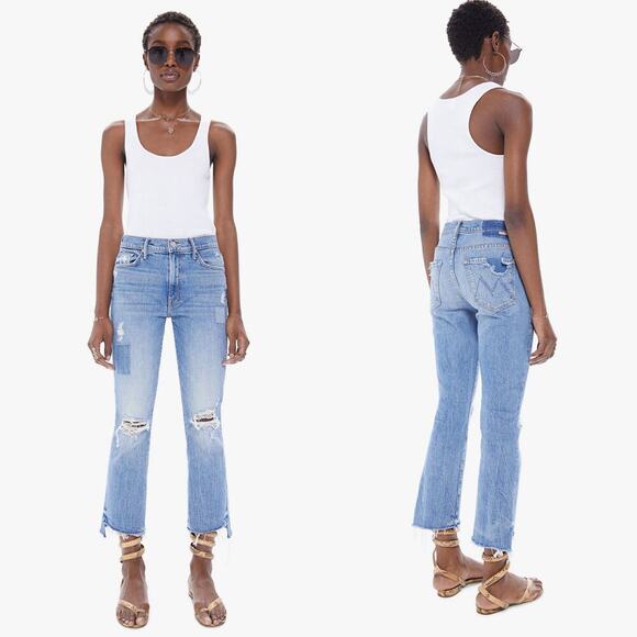 Mother Superior The Insider Crop Step Fray Kick Flare Jeans Distressed Size 27 - Picture 1 of 7